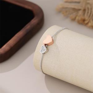 Pulsera <span class=keywords><strong>de</strong></span> Corazón Bicolor para Mujer, Diseño Delicado con Microincrustaciones, Piedra Natural, Elegante, Versátil, Estilo Premium - Product Image 3