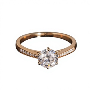 Anillo de Compromiso Clásico de 1 Quilate con Corte Brillante Redondo, Oro Amarillo de 10K, Engaste de Garras, Elegante Banda de Eternidad para Mujer, Certificado GRA - Product Image 1