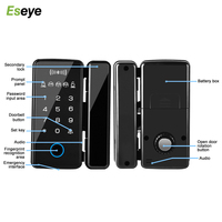 Serrure de porte numérique biométrique coulissante à distance avec contrôle par empreinte digitale, mot de passe, carte et application pour portes en bois/verre