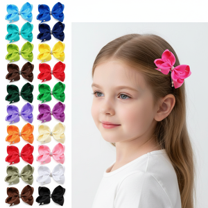 Barrette à cheveux faite à la main de style europé<span class=keywords><strong>en</strong></span>-américain avec ruban gros-grain uni et strass pour enfants - Couleurs personnalisables - Product Image 1