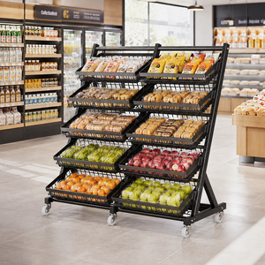Exhibidor Móvil de Metal Negro con Bandeja de Malla Angulada, 10 Estantes, Ruedas, Altura Ajustable, Ligero, Tipo A, Inclinado, para <span class=keywords><strong>Supermercado</strong></span> - Product Image 1