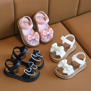 Nouvelles sandales élégantes à bride unique pour filles, style princesse, avec nœuds, polyvalentes, fermeture Velcro, tige en PVC, pour l'école et l'extérieur - Product Image 1