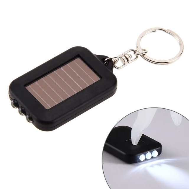 Portable Outdoor Solar Power 3 LED Electric Flashlight High Hardness Waterproof Plastic Solar Torch Keychain Accessory for Home
