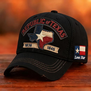 Cappellino da Baseball Ricamato a Forma di Mappa dello Stato di Texas, Regolabile e Lavato - Product Image 3