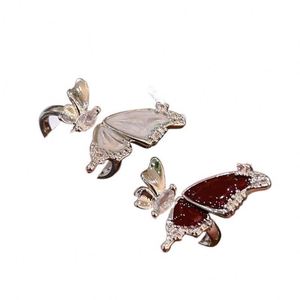 Bague ajustable délicate en zircon papillon pour femme, bijoux punk exquis en émail et zircon pour femme - Product Image 4
