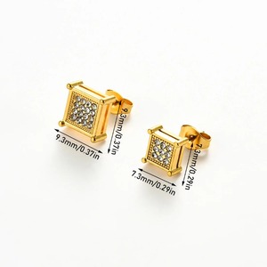 1 paire de boucles d'oreilles carrées en acier inoxydable pour femmes et hommes, boucles d'oreilles de mariage en cristal cubique brillant - Product Image 6