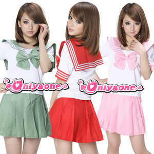 Sailor Uniform Set For Girls School <b>Costume</b> Cosplay Anime Outfit Red Green Pink Spandex Plain Weave Children Size - Product Image 1