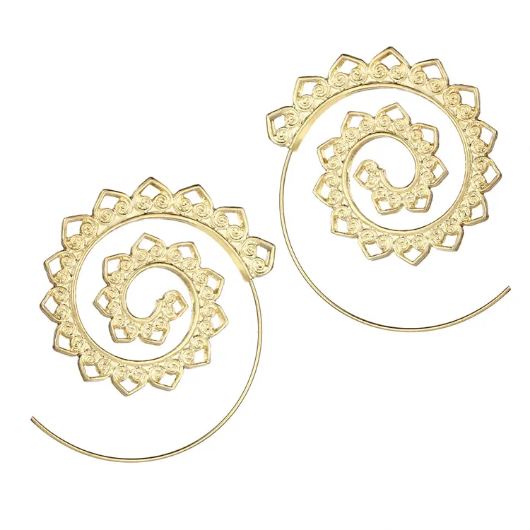 Women Jewelry Statement Bohemian Ethnic Vintage Silver Gold Swirl Spiral Hoop Earrings