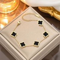 Vente en Gros Ensemble de Bijoux Plaqué Or 18 Carats en Acier Inoxydable Trèfle à Quatre Feuilles 15 MM Bracelet Trèfle Porte-Bonheur Mode