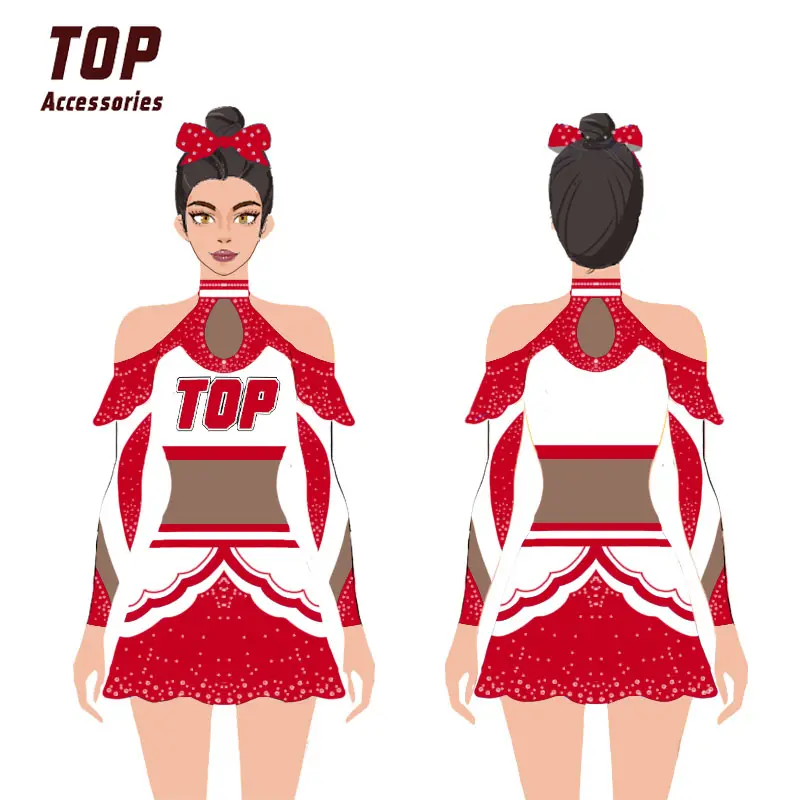 Nouveautés Uniforme de pom-pom girl pour adolescente Costumes avec strass