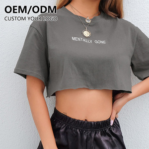 Camisetas Cortas Lisas de Algodón 100% de 220 g/m² con Efecto Desgastado Vintage para Mujer, Venta al por Mayor, Colección Primavera Verano - Product Image 2