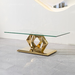 Mua Đồ Nội Thất Từ Trung Quốc Trên Trang Web Trực Tuyến Bàn Cuối Kính Cho Phòng Khách Lớn Bàn Cà Phê Mạ Crôm Bằng Thép Không Gỉ Màu Vàng - Product Image 3