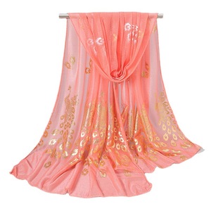 Hijab ligero cuello Wrap bufanda oro Pavo Real pluma lentejuelas gasa chales y chales <span class=keywords><strong>para</strong></span> vestido <span class=keywords><strong>de</strong></span> <span class=keywords><strong>fiesta</strong></span> boda chal envoltura - Product Image 5