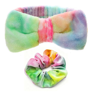 Diadema de felpa suave con lazo para el pelo, conjunto de color pastel tie-dye para mujer, para maquillaje y ducha - Product Image 3