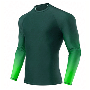 Camiseta Deportiva de Compresión para Hombre, Manga Larga, Protección UV, Color Verde Degradado, Transpirable, Secado Rápido, con Logotipo Personalizado - Product Image 1