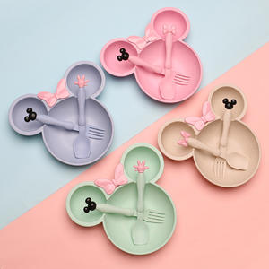 Ensemble de 3 assiettes pour bébé en forme de <span class=keywords><strong>Minnie</strong></span> Mouse, ensemble d'assiettes à dîner pour enfants en bambou avec fourchette et cuillère - Product Image 5