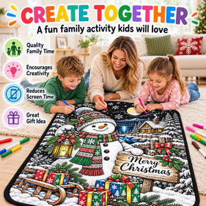 Custom Christmas Coloring <b>Throw</b> Blanket Rectangular Doodle Art For Adults And Kids With 24 Color Fabric Markers Included - Product Image 2