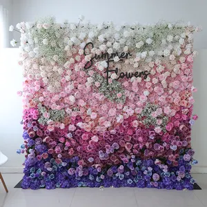 Floral Wall 8ft X 8ft Silk Artificial Decorative Curtain Wedding 3D Fake Flower Wall Panel Backdrop