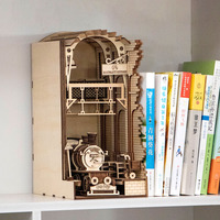 Maisons de poupées DIY, bibliothèque, l'ère de la vapeur, station de chemin de fer, support de livre en bois, kit de puzzle 3D