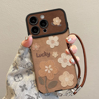 Coque de protection rétro style peinture à l'huile fleurs avec lanière et grande fenêtre pour Apple iPhone 17/16/15/14/13/12/11/pro/promax