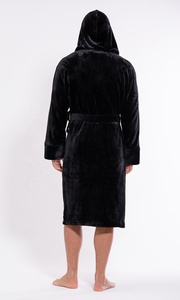 Men's <strong>Black</strong> Plush Soft Warm Fleece Bathrobe With <strong>Hood</strong> Comfy Men's <strong>Robe</strong>
