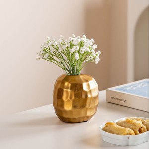 Vase à fleurs en céramique dorée mate, style nordique rétro, luxe, pour arrangement floral sur table, décoration de la maison, ornement de salon - Product Image 4