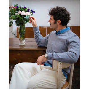 Suéter Clásico Heyfoo para Hombre, Cuello en V, Gris-1, Cachemira, Calibre 18, Cálido para Invierno, Tejido Jacquard, Logotipo Decorativo, Mangas Largas - Product Image 2