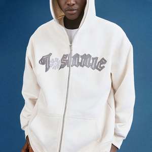 Sudadera con capucha de algodón 100% French Terry para hombre, con cremallera completa, de invierno, gruesa, bordada, transpirable, impermeable, con patrón de letras personalizado - Product Image 1