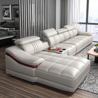 Ensemble de Canapé Modulable en Cuir Véritable, Garnissage Mousse, Design Moderne et Haut de Gamme, Complet pour Salon
