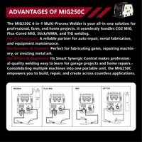Poste à Souder MIG250C 4 en 1 Gaz/Sans Gaz MAG MMA TIG Soldadura MIG pour Usage Domestique Bricolage Construction Ferme MOQ 1 Unité