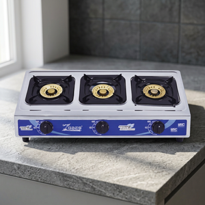 Table de cuisson à gaz 3 brûleurs en acier inoxydable avec commande par bouton et allumage piézoélectrique pour usage domestique sur comptoir - Product Image 2