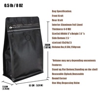 8oz/0.5lb/250g Noir Sacs de Café avec Valve Stand Up Pouch Zipper Convivial Éco Café Emballage Sacs