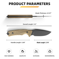 Couteau de survie tactique EDC à lame fixe en acier D2 avec revêtement en titane noir, lame pleine longueur, couteau de camping avec manche en G10