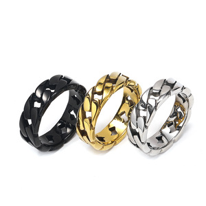 Bijoux fins mode acier inoxydable cubain lien chaîne anneau vélo chaîne anneaux étanche bijoux Gold18k Perhiasan - Product Image 1