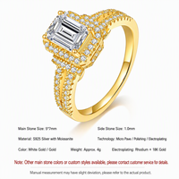 Cincin Moissanite Potongan Emerald 5x7mm Perak Sterling 925 Grosir dengan Halo Gold Vermeil Split Band untuk Wanita Perhiasan OEM ODM