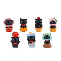 Boneka Resin Kucing Hitam Berputar yang Lucu, Kotak Misteri Dekorasi Rumah Mini Kartun, Aksesoris Meja, Hadiah Mainan