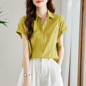 Chemise en coton pour <span class=keywords><strong>femme</strong></span>, manches courtes, été, nouvelle mode jeune, haut décontracté chic en coton - Product Image 3
