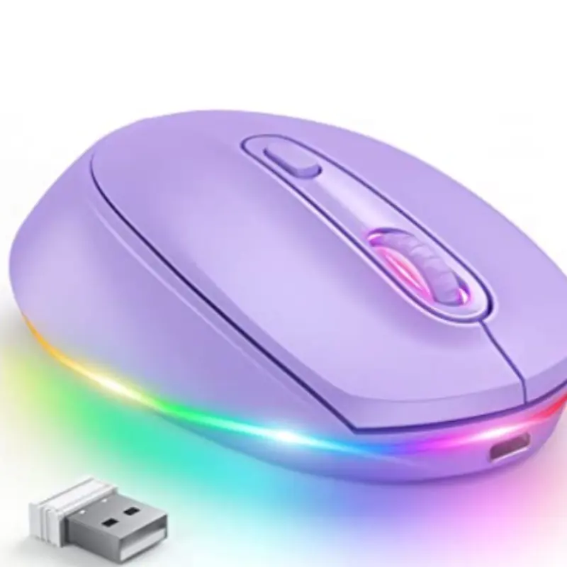 Ratón inalámbrico de 2,4G con luz LED, ratón inalámbrico silencioso, recargable, portátil, pequeño, inalámbrico, retroiluminado, colores, ratón para niñas, regalo