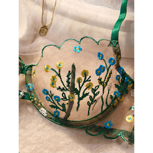 ชุดชั้นในผ้าตาข่ายลูกไม้ลายดอกไม้สุดเซ็กซี่สำหรับผู้หญิงบราดันทรงและกางเกงในผ้าโปร่งควบคุมแสงได้เป็นมิตรกับสิ่งแวดล้อม - Product Image 2