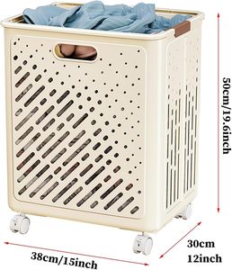 Large Capacity 60L Collapsible Plastic <strong>Laundry</strong> Hamper with Universal <strong>Wheels</strong> Breathable Bathroom Storage <strong>Basket</strong> - Product Image 5