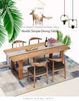 Ensemble table et chaises de salle à manger en bois massif, table rectangulaire en bois naturel avec 4 chaises, design simple et moderne, table de conférence