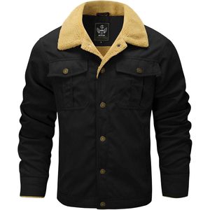 FOXA Men's Sherpa <b>Lined</b> Trucker Jacket Winter Warm Canvas Workwear <b>Coat</b> Windproof Lapel Outerwear - Product Image 2