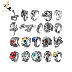 2024 anillos bonitos y elegantes, conjunto de anillos Punk Vintage, anillos de animales ajustables chapados en plata para mujeres y hombres