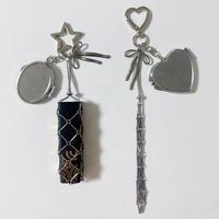Nouveau réglable en acier inoxydable maille bambou noeud rouge à lèvres support filet sac chaîne pour femmes étoile coeur miroir porte-clés