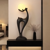 HJ HOME Veilleuse créative Mère et Fils Cerf, style postmoderne, lumière blanche chaude, commande tactile, ornement de sol pour salon et chambre à coucher