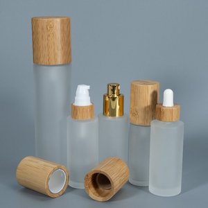 Sang trọng 20ml-150ml thủy tinh mỹ phẩm bơm phun chai với nắp tre Màn hình in mờ thiết kế có thể đọc được và thân thiện với môi - Product Image 1