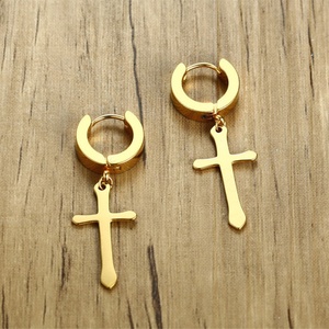 Pendientes de Aro de Acero Inoxidable con Baño de Oro de 18k y Colgante de Cruz Larga, Joyería Elegante en Oferta para Hombres y Mujeres - Product Image 5