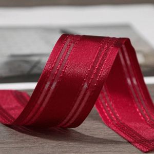 Ruban en satin irisé de luxe de haute qualité, 2,5 cm, lignes cousues, pour la décoration de boîtes de cadeaux de mariage ou de Noël, 50 yards/rouleau - Product Image 4
