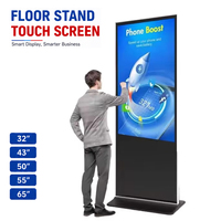 Affichage publicitaire numérique d'intérieur sur pied, écran LCD 55 pouces avec lecteur multimédia Android CMS, kiosque tactile pour la vente au détail commerciale