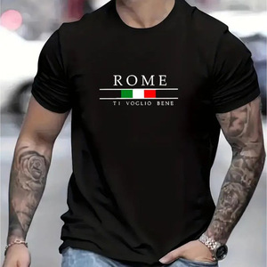 Camiseta Vintage de Cuello Redondo para Hombre, Estampado de Letras <span class=keywords><strong>ROME</strong></span>, Manga Corta, 100% Algodón, Corte Holgado, para Comercio Exterior Transfronterizo - Product Image 2